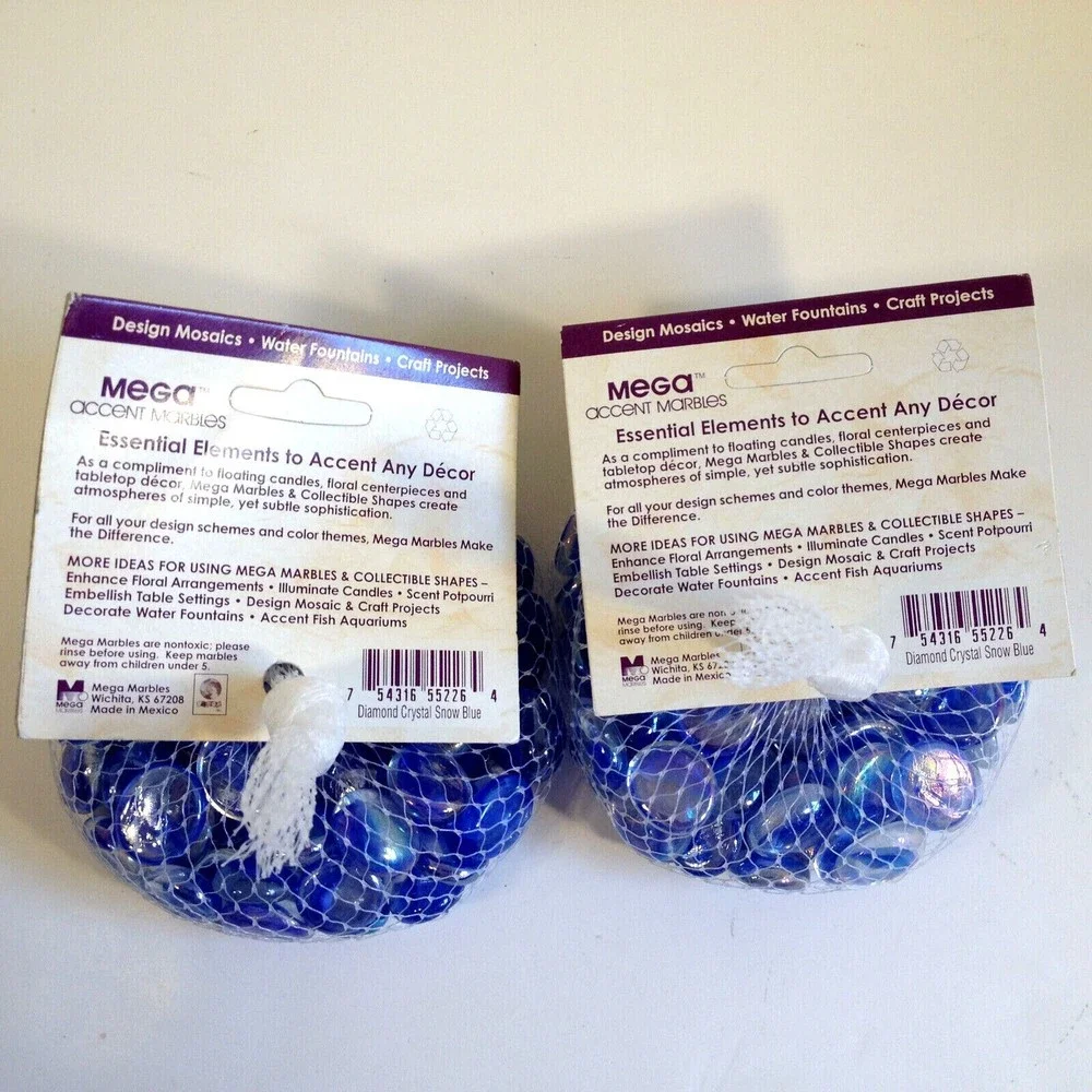 Mega Accent Marbles 2 Packs of Diamond Crystal Snow Blue Flat Craft Compliments